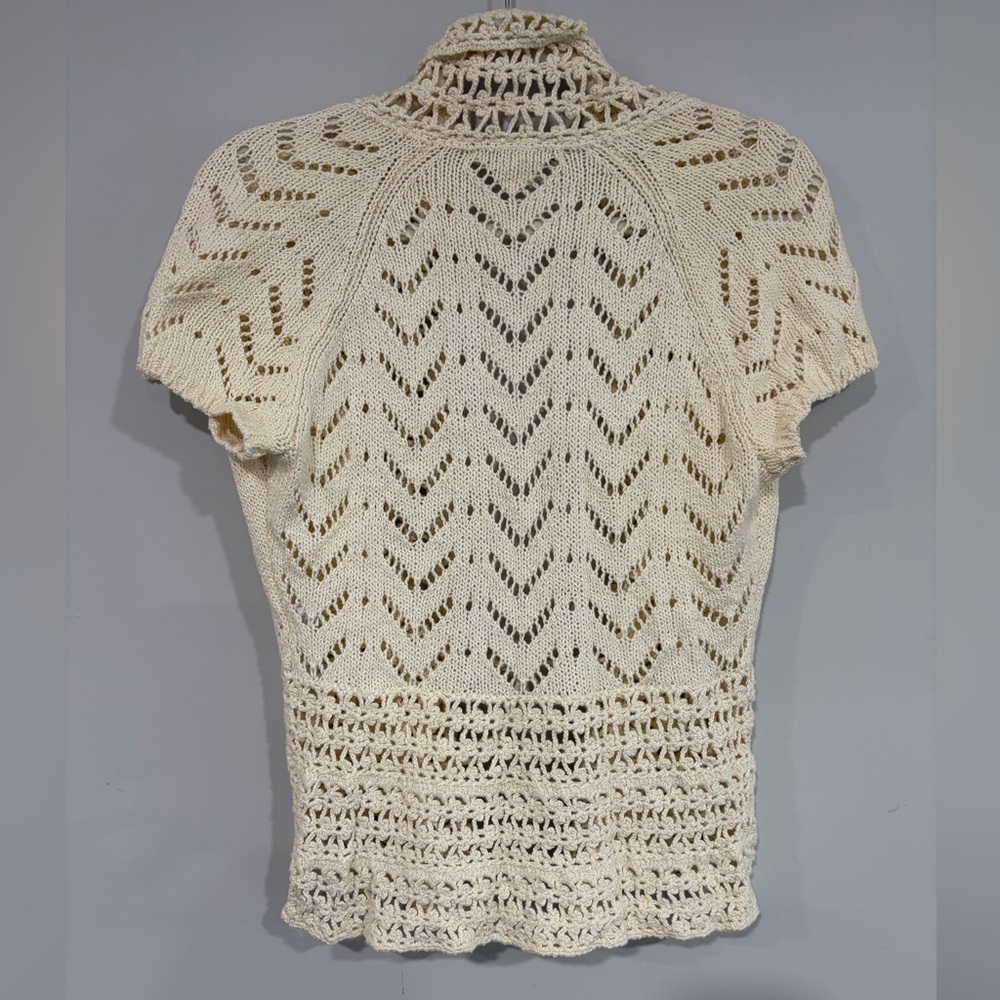 Banana Republic Cream Crochet Cardigan Boho Lightweight Layer Size M - Picture 8 of 8